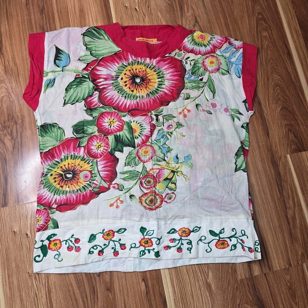 Maracuja Tunic Blouse Womens TU One Size Multicolor Floral Embroidered Boho